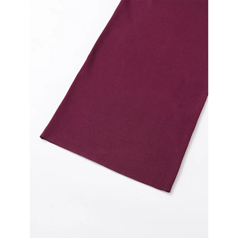 YENKYE Vestido rojo vino de punto con corte frontal para mujer, sin mangas, cuello redondo, bodycon, vestidos sexys