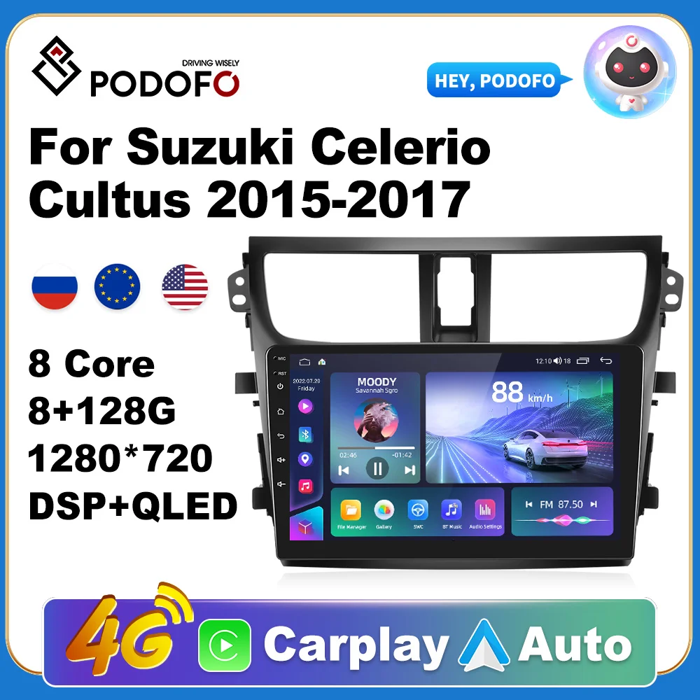 

Podofo Android 11 для Suzuki Celerio Cultus 2015-2017 автомобильный Радио стерео Мультимедийный видео плеер навигация GPS Carplay авто