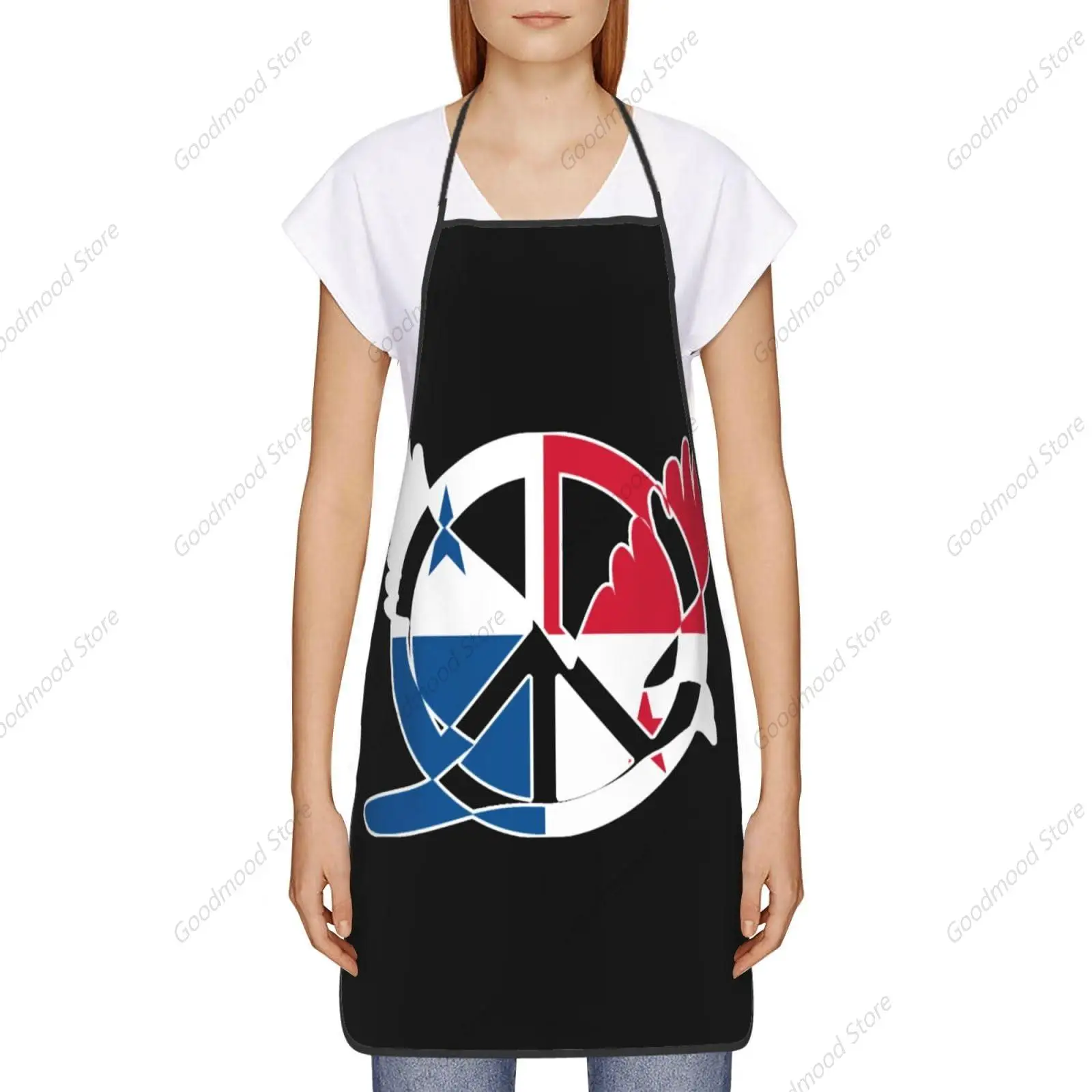 Panama Flag Peace Logo Apron for Men Women Adjustable Printing Funny Vintage Aprons for Kitchen Cooking(Without Pockets)