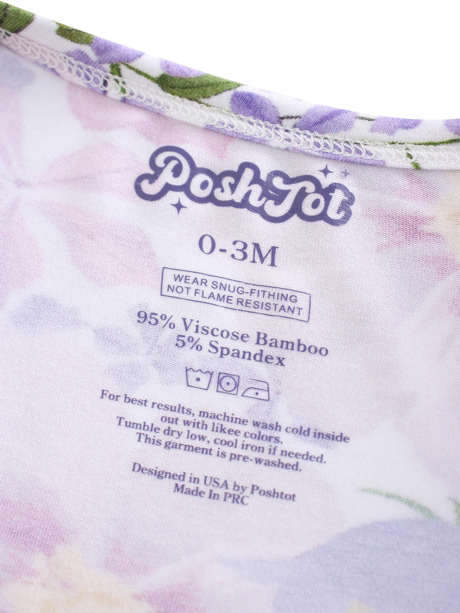 POSHTOT-Pyjama à manches longues pour bébé, barboteuse à fermeture éclair bidirectionnelle, fleur violette, fibre de bambou, 0 à 2 ans Combinaison pour bébé.