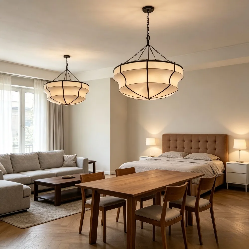 American Retro Wabi Sabi Fabric E27 Pendant Lights Living Dining Room Droplight Lighting Home Decor Bedroom Lustre Hanging Lamps