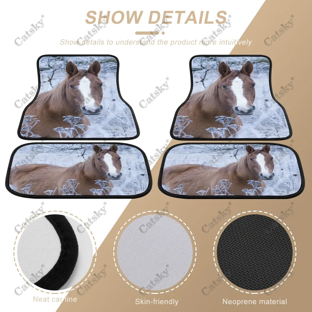 Animal Horse wallpaper Car Floor Mats 4 Piece Set Interior Accessories Dirt Resistant Printed Front/Rear Car Carpet