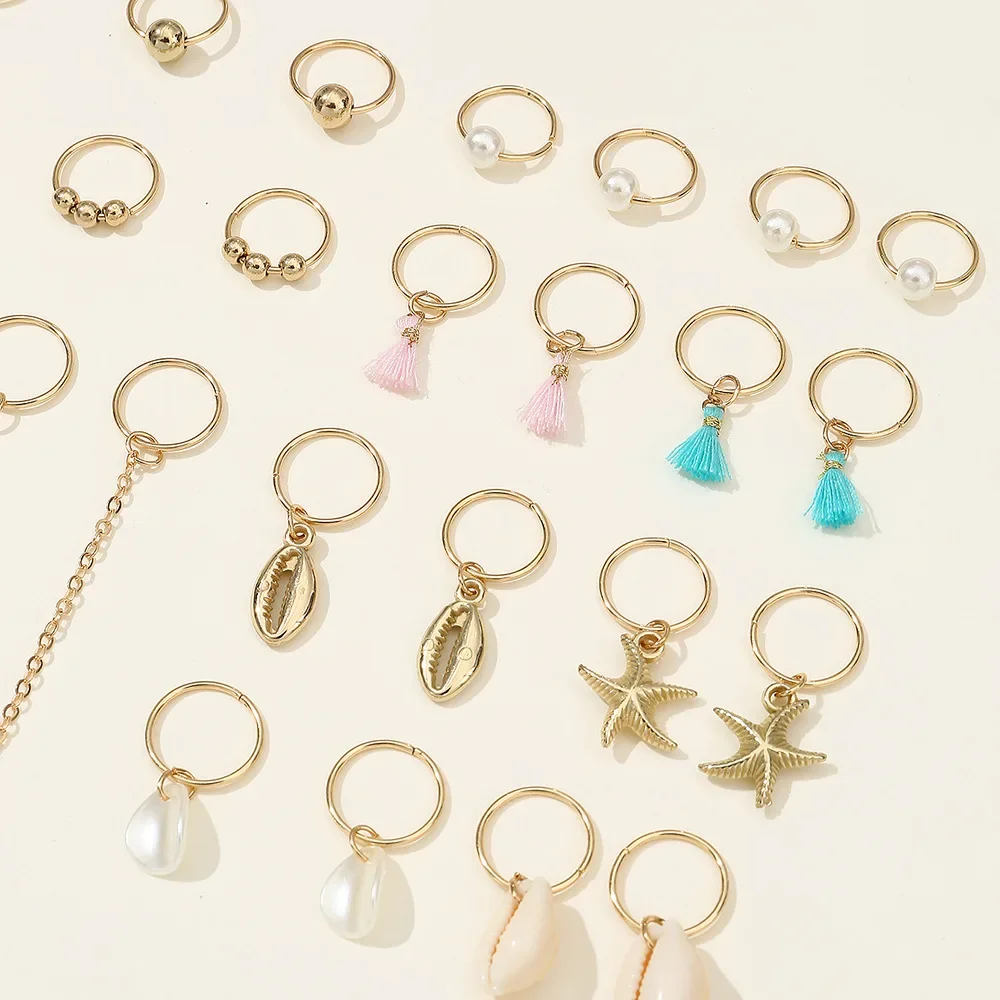 خاتم مجدولة على شكل لؤلؤ للفتيات ، أغطية رأس رائعة متدلية ، طقم شعر نجم البحر ، قشرة حفلات ، 24: إكسسوارات