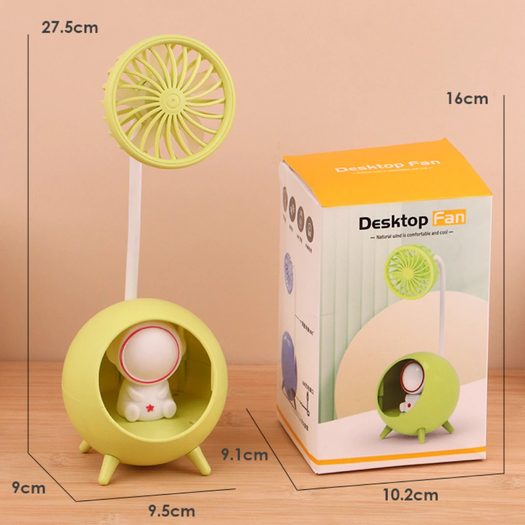 Cute Pet Astronaut Rabbit Desktop Fans USB Charging Lazy Fan Desktop Mini Fan Portable with Night Light Fan Student Travel  Fan