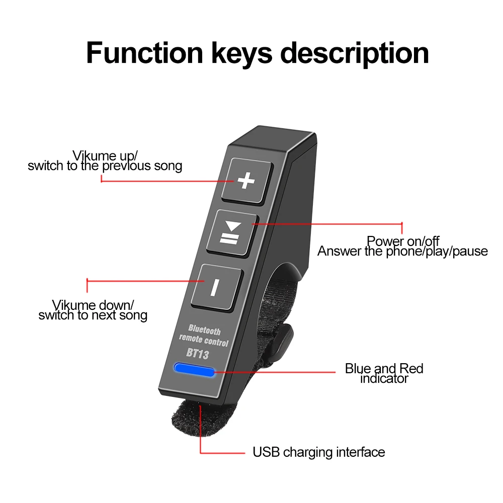 Wireless Remote Controller Button Bluetooth-compatible Mini Moto Bike Handlebar Controller for Phone Motorcycle Helmet Headset