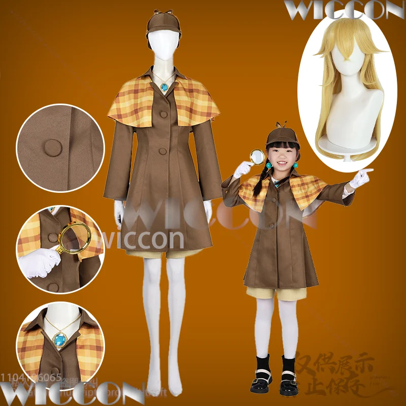 

Princess Game Cosplay Detective Hat Plaid Shawl Fashionable Vintage Uniform Dress Wig Cute Girl Kid Festival Outfit Customized