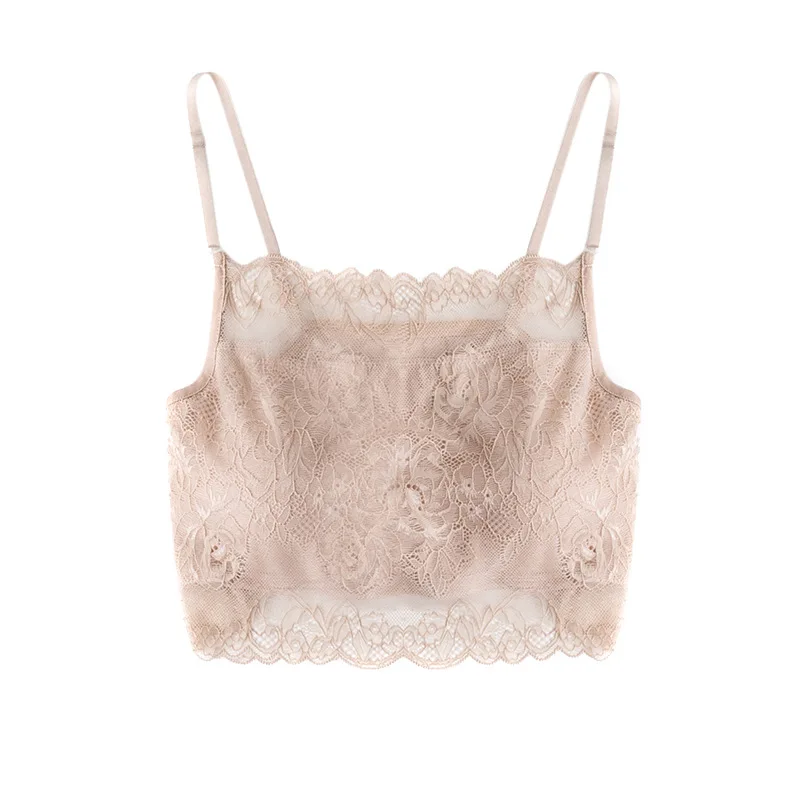 Birdtree, 100% Real Silk Bra, Women Lace Wire Free Bralette Removable Pads Bandeau Bra, Mini Cami Half Cami P36058QM