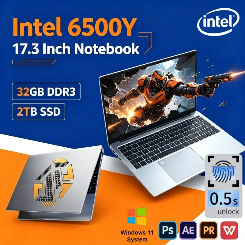 Must Have Premium 17.3 Inch Notebook Intel 6500Y 16GB/32GB 2TB SSD Win11 Ultra Thin Gaming Office Laptop