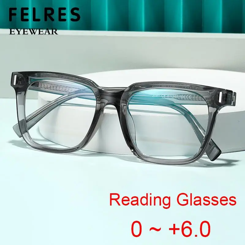 Square Transparent Gray Reading Glasses Men Fashion Computer Eyeglasses Women Blue Light Blocking Optics Presbyopic Glasses