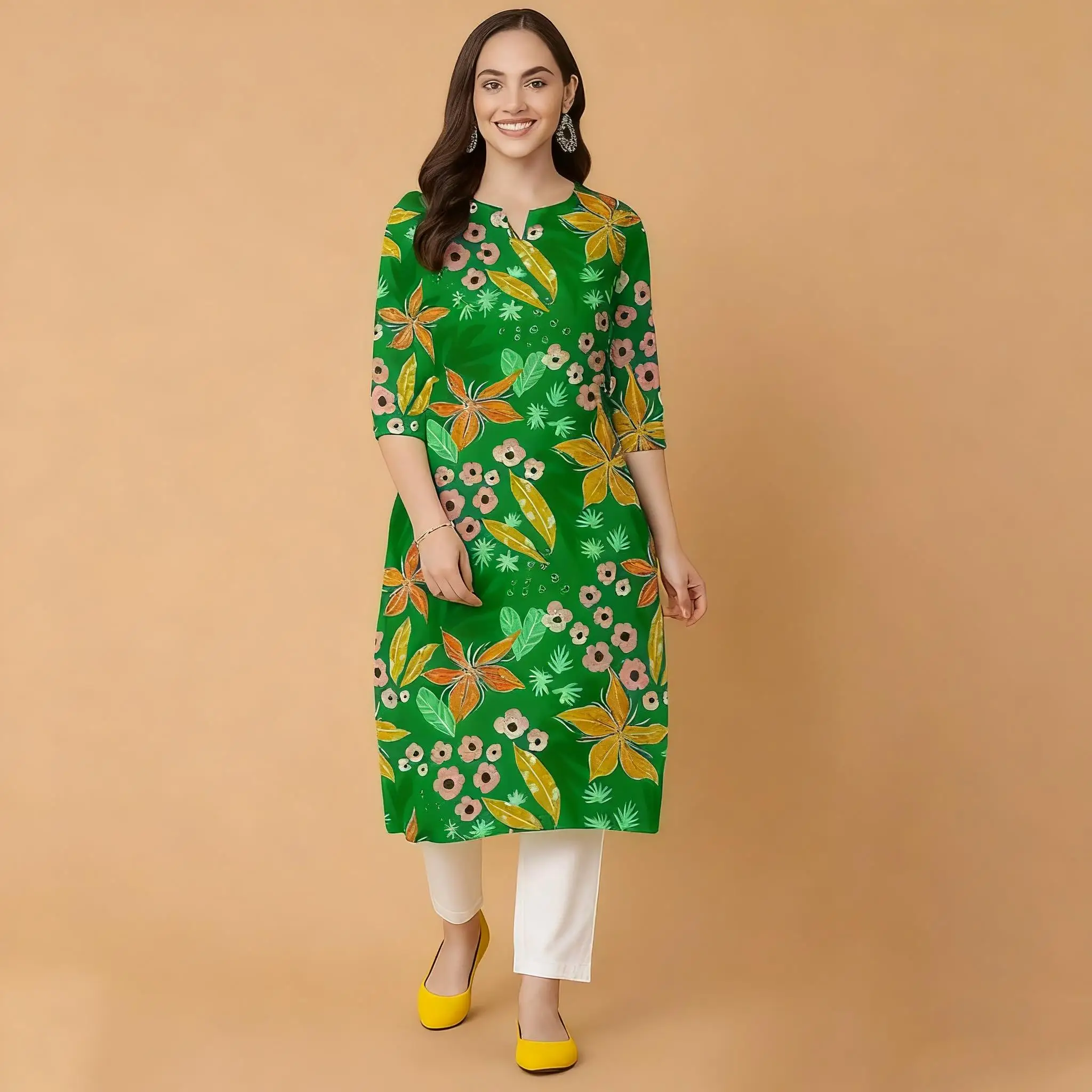 مسلم كورت المرأة فساتين راقية غير رسمية بأكمام طويلة أنبوب مستقيم عادية الزهور العرقية النمط الوطني Musluman Bayan Elbise #2