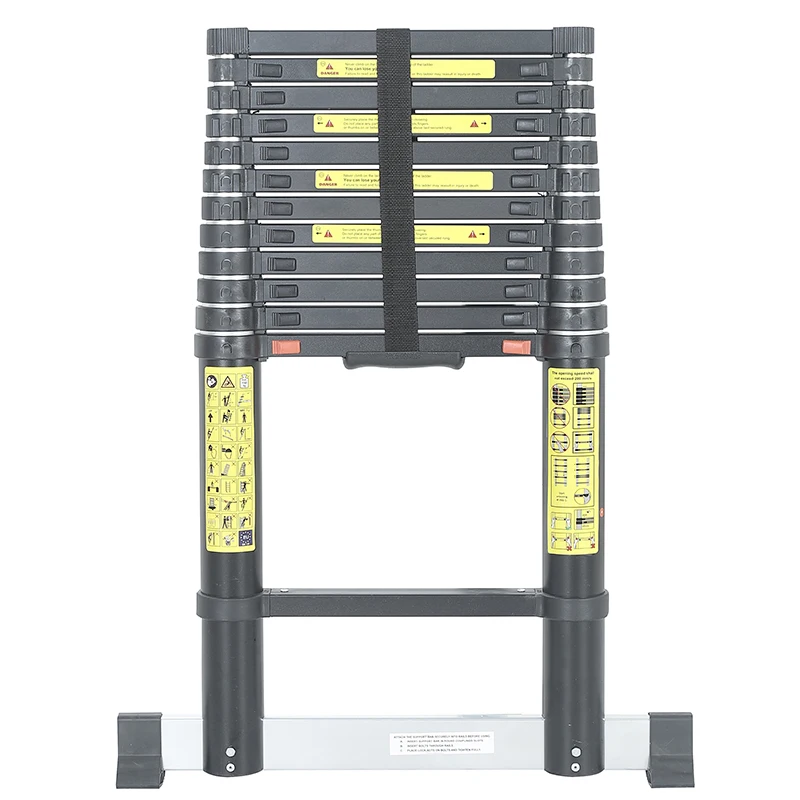 

12.5FT Aluminum Lightweight Telescoping Extension Ladder for Roofs RVs Outdoor Black Portable Home Use