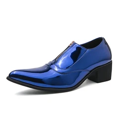Classic Stylish Patent Leather Oxfords Men Elegantes Zipper Casual Shoes High Heels Men New Pointy Business Work Men's Shoes