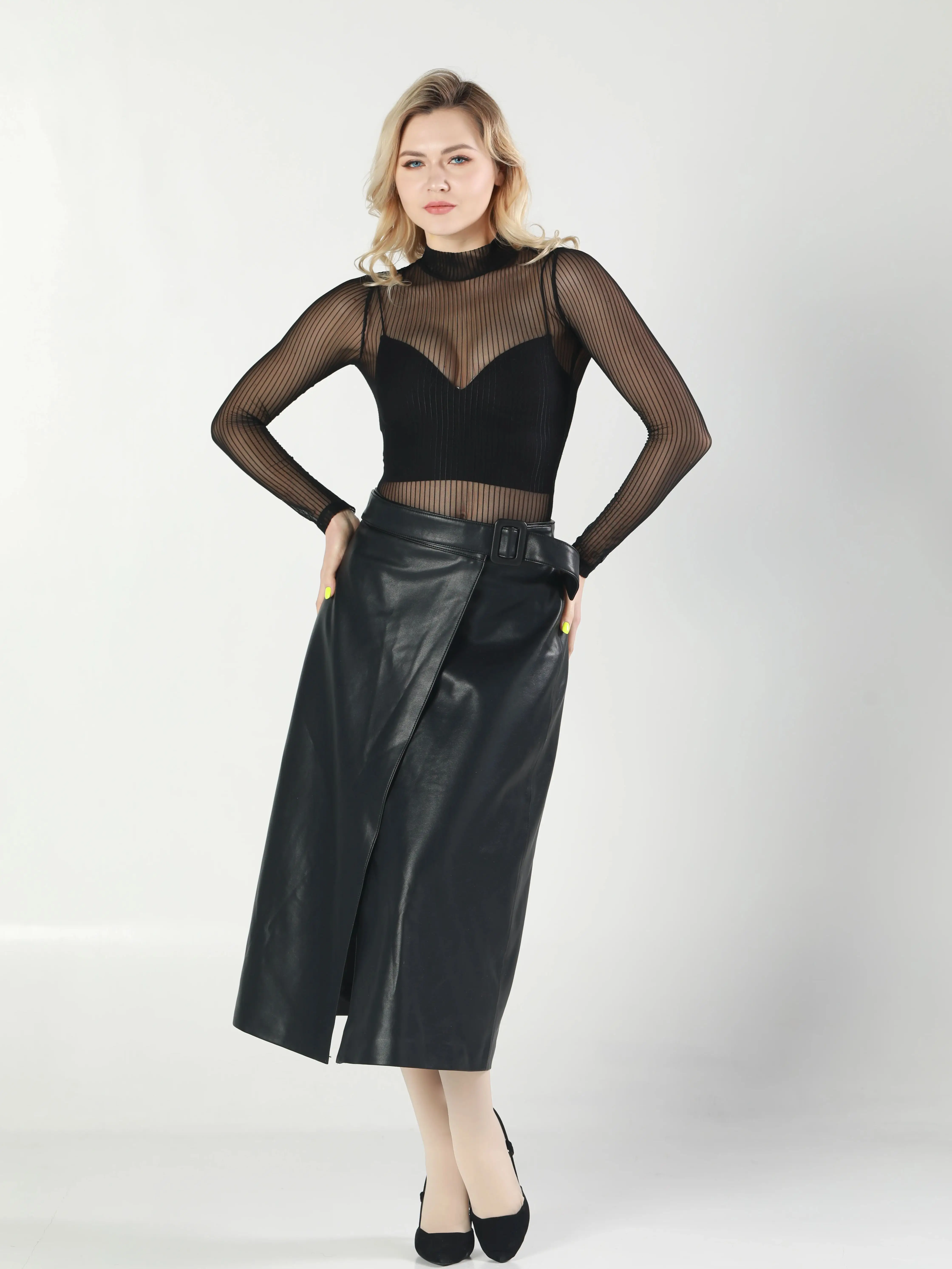 【Markcorp】Modieuze heupwikkelrok 100% PU-rok