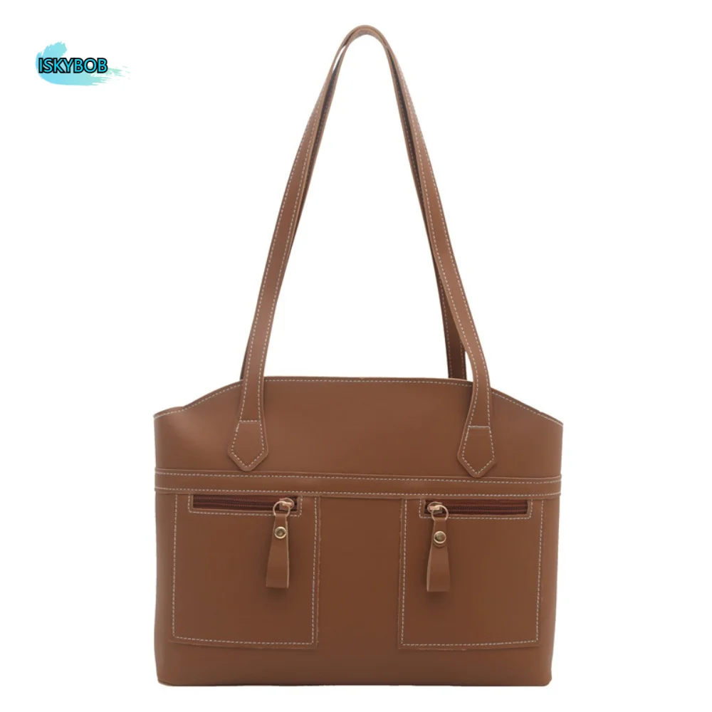 

Fashion Large Capacity Double Pockets Commuting Bag Vintage Stylish Underarm Bag Versatile PU Leather Handbag Shopping