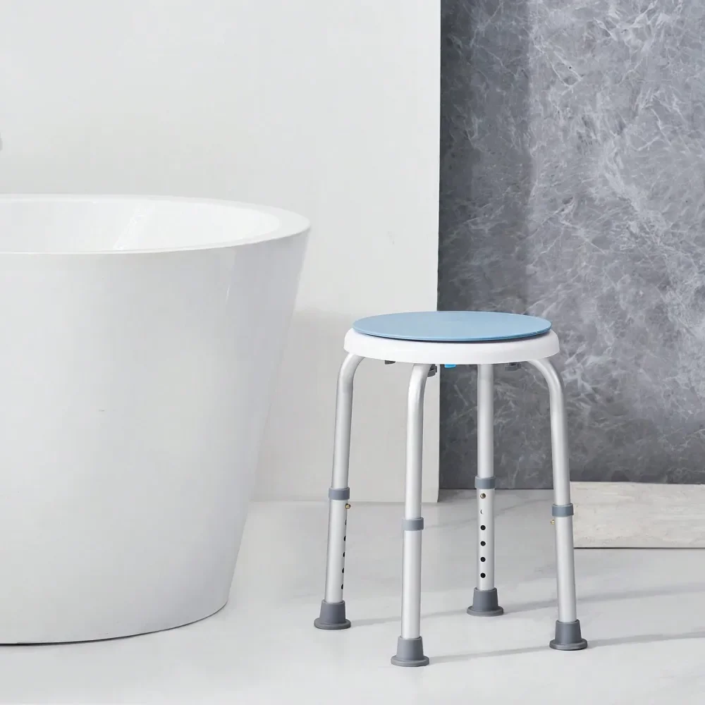 Chair, Shower Seat With Back BuiltIn Handles Armrests, White Blue Adjustable Height Shower Stool, Shower Chair For Inside Showe