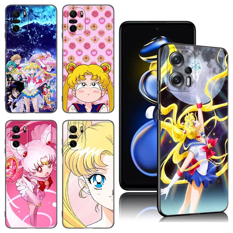 Pretty Soldier S-Sailor Moon Phone Case For Xiaomi POCO X3 X4 NFC F5 M2 M3 M4 M6 X5 Pro F3 F4 GT 5G C31 C55 M5S Black Cover