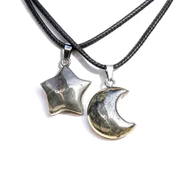 Star Moon Shape Natural Pyrite Pendant Necklace Healing Good Luck Amulet Crystal Stone Jewelry