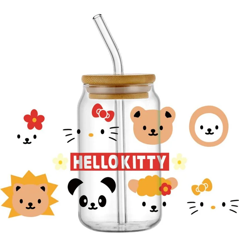 

Miniso 3D Kitty Cartoon Cat Decal 16oz Libbey UV DTF Cup Wrap Transfer Sticker Custom Label DIY Self adhesive Mug Sticker