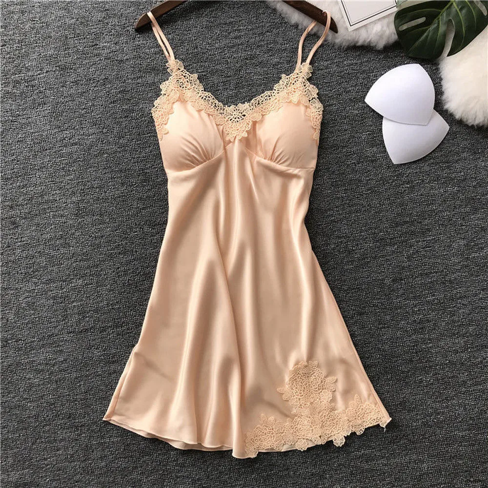 Women Nightgowns Sexy Nightwear Lace Patchwork Sleepwear Lingerie Nighty Wedding Silk Dress Sleep Wear Nightdress Clothes 2024