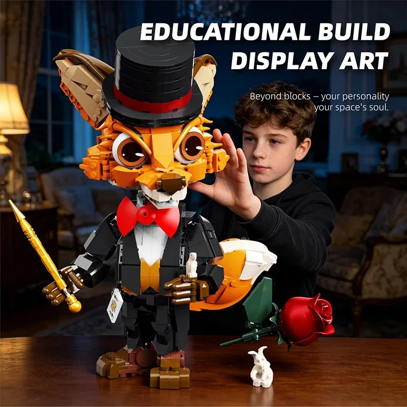 Magic Animals Building Blocks Model Fox Magician Bricks Creative Toys Blocks Ornaments Festival Gifts Halloween Christmas Gifts