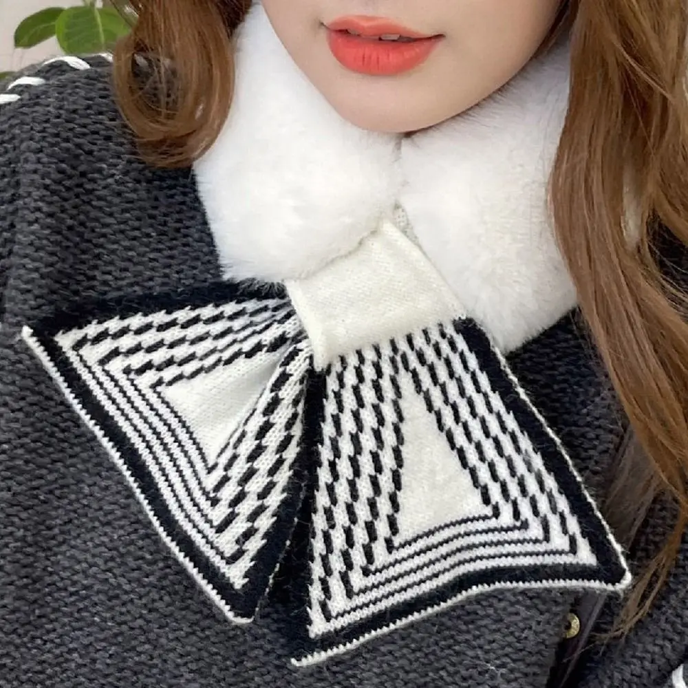 شتاء دافئ بلون الصليب وشاح فرو الأرنب الصناعي رشاقته وشاح للرقبة منديل التفاف الفتيات