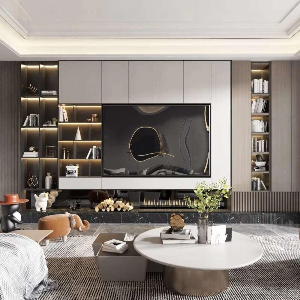 Modern Living Room TV Unit Customizable Wall Mount MDF Metal Cabinet  Whole House Design Solution
