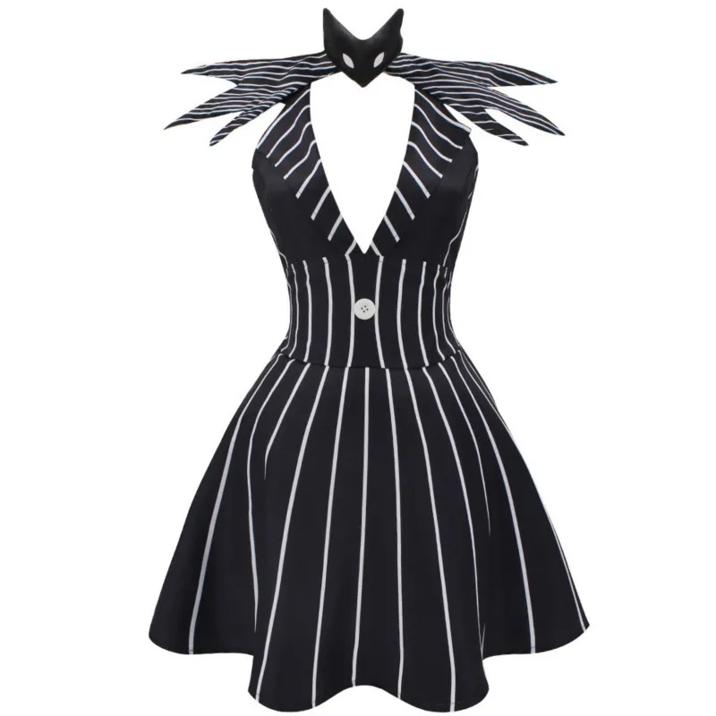 Women's Jack Style Gothic Cosplay Costume Sleeveless Top Skirt and Gloves for Halloween Party Cosplay Skellington