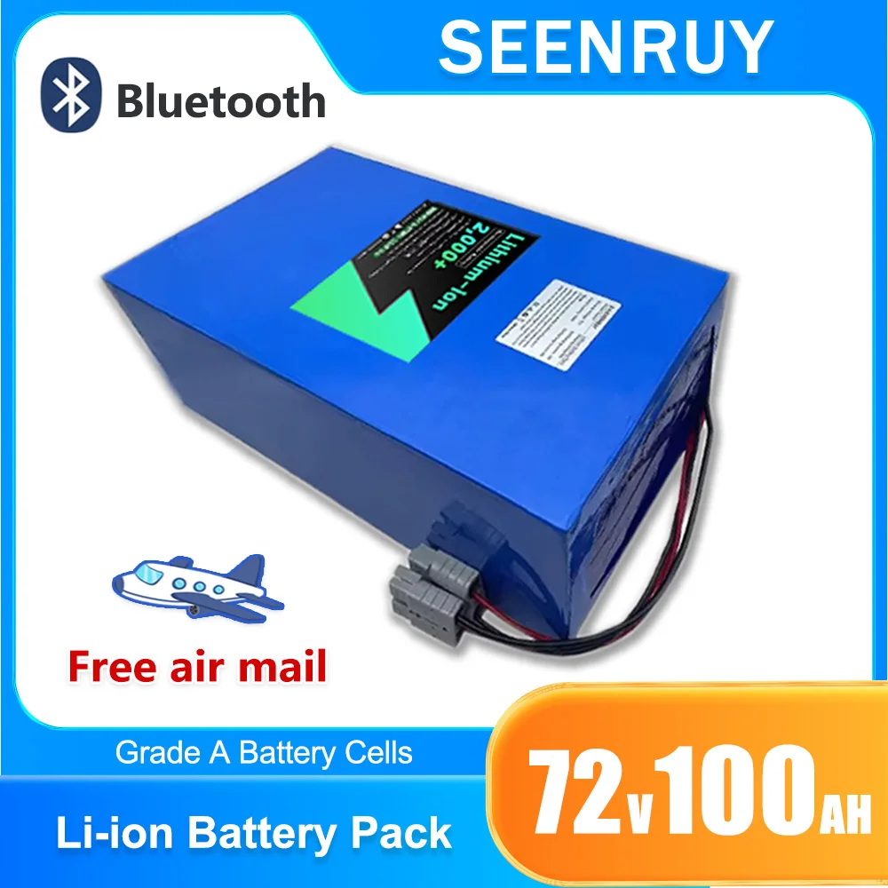 Kostenloser Versand EU-Versand per Luftfracht 72V 100Ah Li-Ion Eingebauter 100A 220A 340A Lithium-Polymer-Akku für Dreirad Motorrad