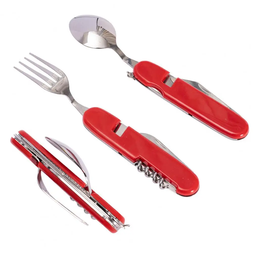 1Pc/ 1 Set Camping Spork Anti-rust Spork Comfortable Grip Easy to Clean Can Bottle Opener Versatile Spork Camping Supplies