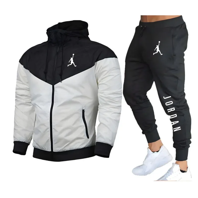 Men\'s windproof sportswear set Jacket and pants Fitness wear Sportswear set Sportswear set Casual sportswear set