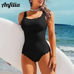 Anfilia Womens One Piece Swimsuits Sexy U Neck Solid Color Fashion Monokini Push Up Bathing Suits Swimwear