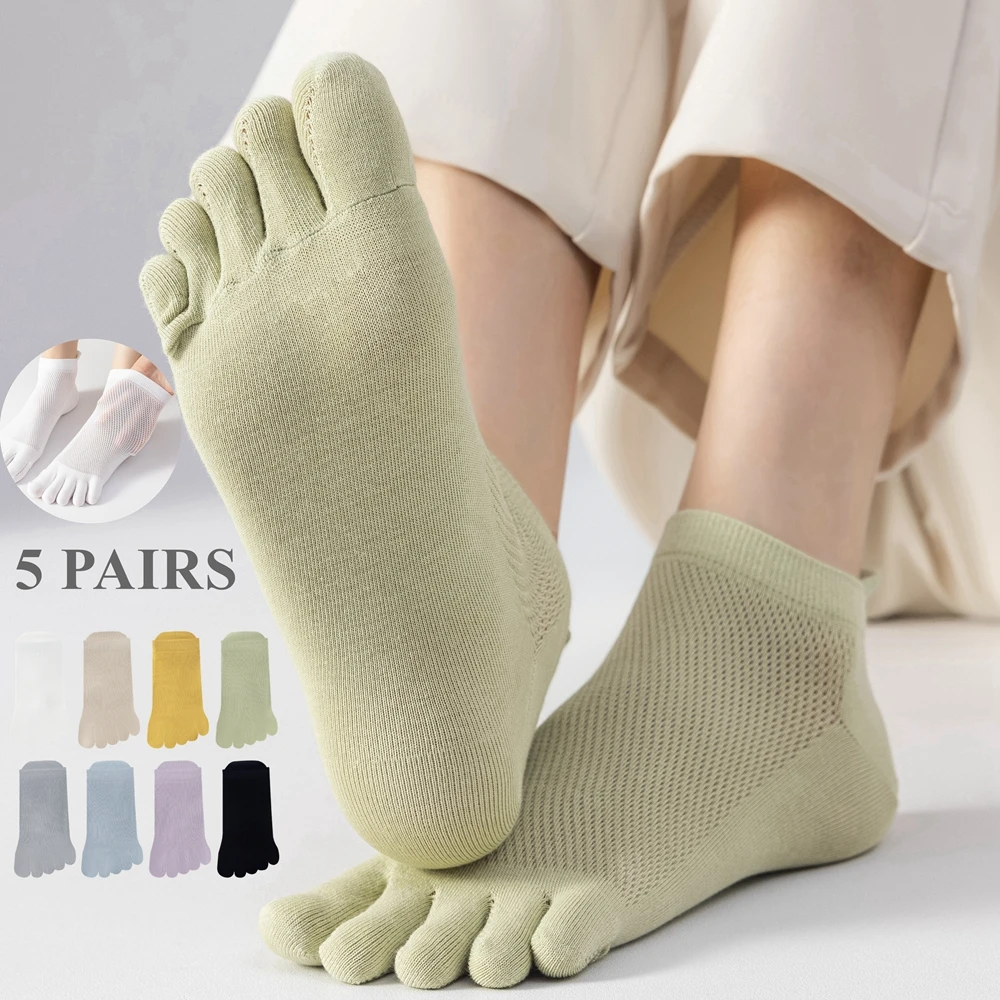 5 Pairs Women Five Finger Socks Summer Mesh Ankle Socks High Quality Cotton Low Cut Toe Socks Sports Cute