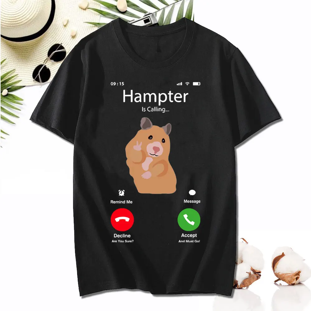 Dank Meme Hamster Staring Front Camera Hampter Calling T-shirt Fashion Cotton Short Sleeve T-shirts Casual Streetwear Unisex Tee