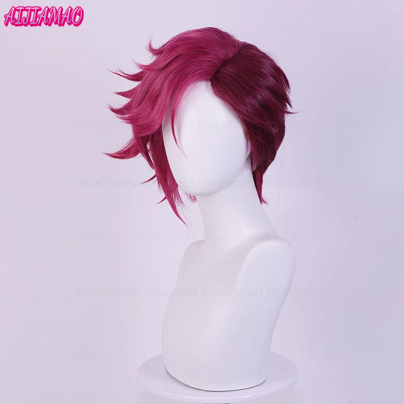 Game LOL Arcane Vi Cosplay Wig VI 30cm Deep Rose Short Heat Resistant Synthetic Hair Anime Role Play Wigs + Wig Cap