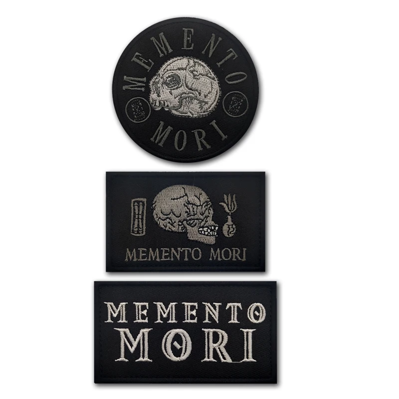 Memento Mori Warning Embroidered Patch Tactical Emblem Armband Skull Applique Hook&Loop patches