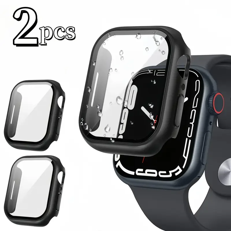 2 Stück gehärtetes Glas + Abdeckung für Apple Watch-Gehäuse 45 mm 41 mm 44 mm 40 mm 42 mm Displayschutzfolie Iwatch Serie 9 4 5 6 SE 7 8 Zubehör