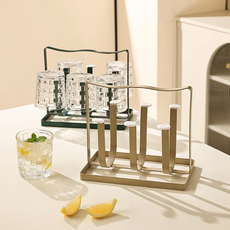 

Simple Cup Holder Storage Rack Cup Set Inverted Water Cup Hanging Rack Household Cream Style Creative Iron Drainage Storage Rack