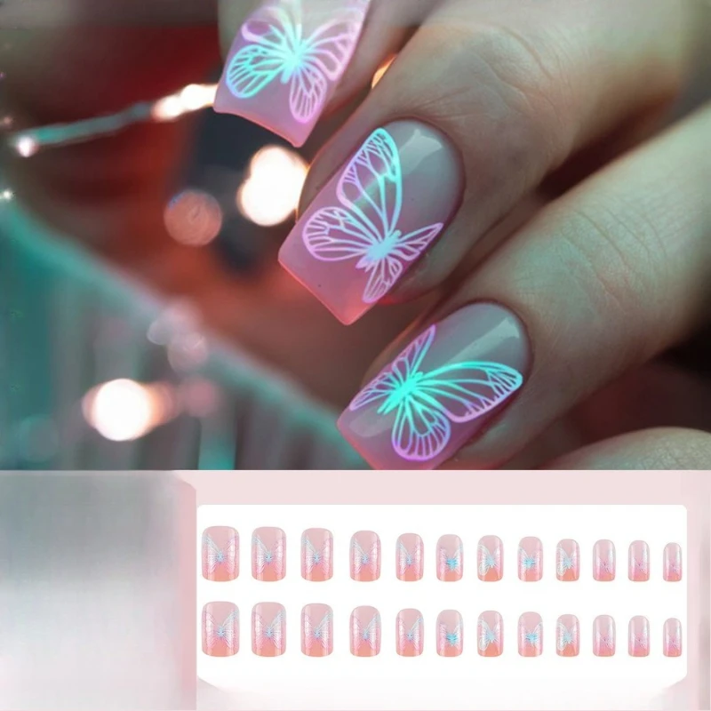 

Colorful Butterfly Wearing Nail 24 Pack Spice Girl Flat Head Nail Art