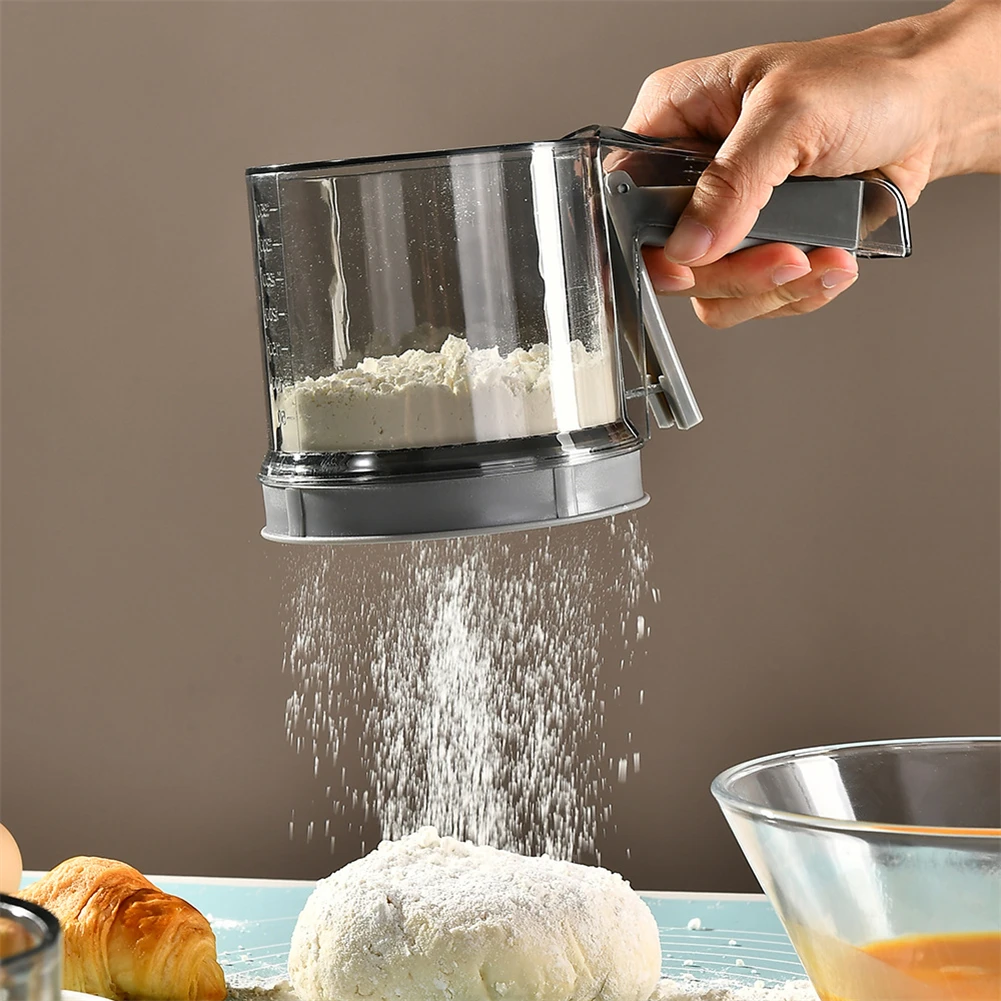 

For Baking For Cooking Double Layer Sifter Flour Sifter Baking And Cooking Grey Fine Mesh Screen Rotating Sheet