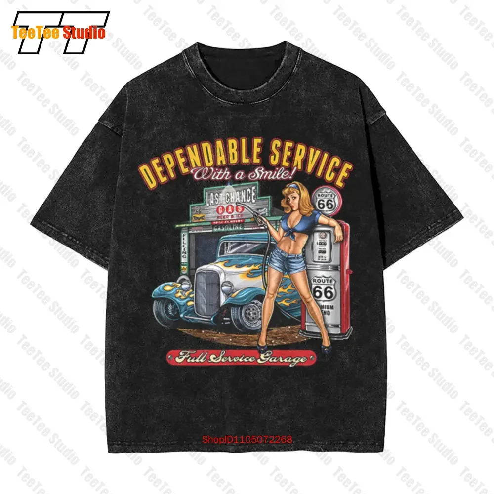 Dependable Service Vintage Oversized T-Shirt Route 66 Hot Rod Full Garage Men'S Z8P6