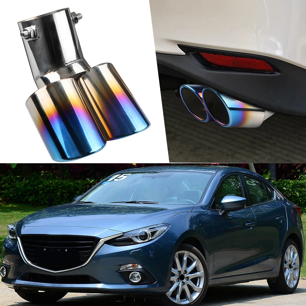 Tail Throat Tailpipe Dual Outlet Car Exhaust Muffler Tip Stainless Steel Car Oval Rear Exhaust Burnt Blue Car Round Accessories