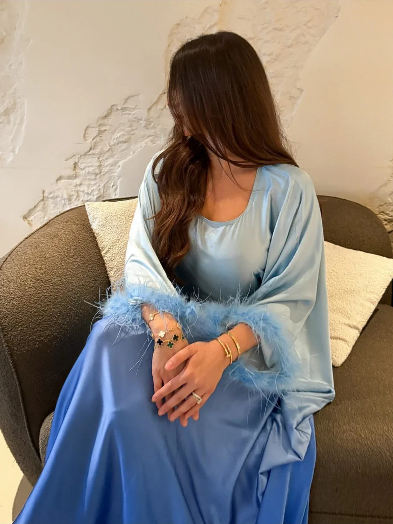 Eid Muslim Abaya for Women Party Dresses Feather Bat Sleeve Jalabiya Ramadan Abayas Islam Vestidos Arabic Dubai Long Robe Kaftan