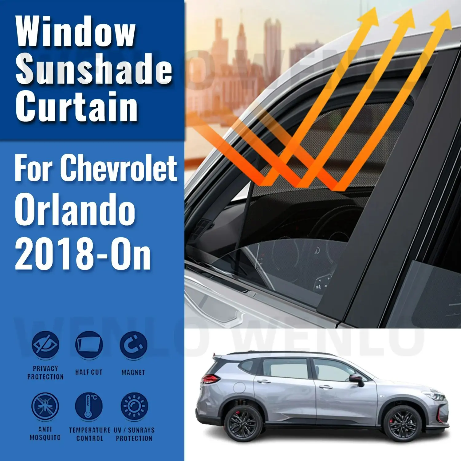 

For Chevrolet Orlando 2018-2023 2024 Magnetic Car Sunshade Shield Front Windshield Frame Curtain Rear Side Window Sun Shade