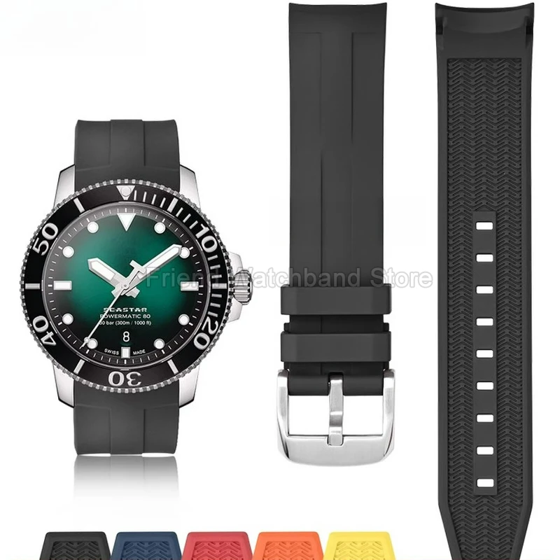 Special Curved Interface Elegant Silicone Watch Accessories 22mm for Tissot SEASTAR T120.407 Anti Corrosion Comfortable-Wearing