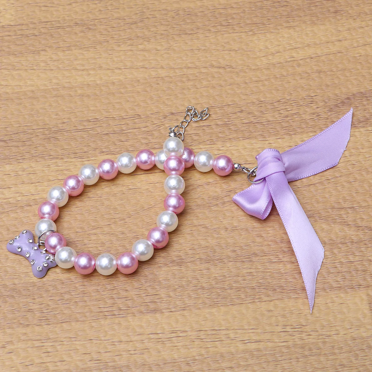 

Pet Necklace Bowknot Pearls Crystal Pendant Light Purple White M Lovely Dog Necklace Pet Jewelry for Photos Parties Weddings
