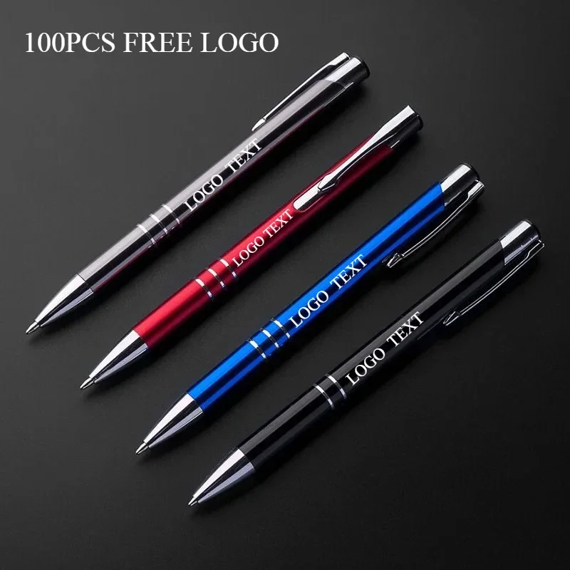 

100Pcs Free Engraving Pressing Ballpoint Custom LOGO Metal Barrel Promotional Smooth Writing Stationery Show Display Wedding