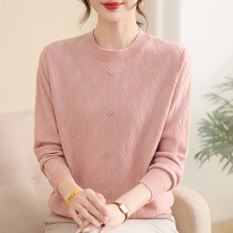 Spring Autumn Woolen Sweater For Woman Blouse Long Sleeve Sweaters & Jumpers Elegant Mother Pullover Tops Women's Clothing