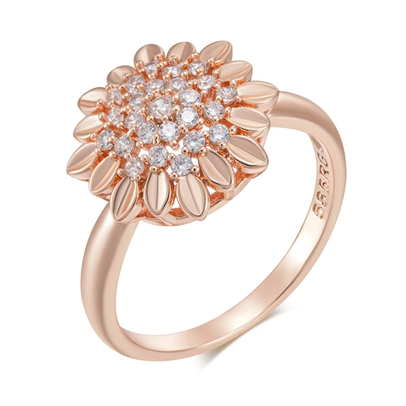 Kinel Hot 585 Rose Gold Color Creative Crystal Flower Rings for Women Fashion Natural Zircon Accessories Vintage Wedding Jewelry