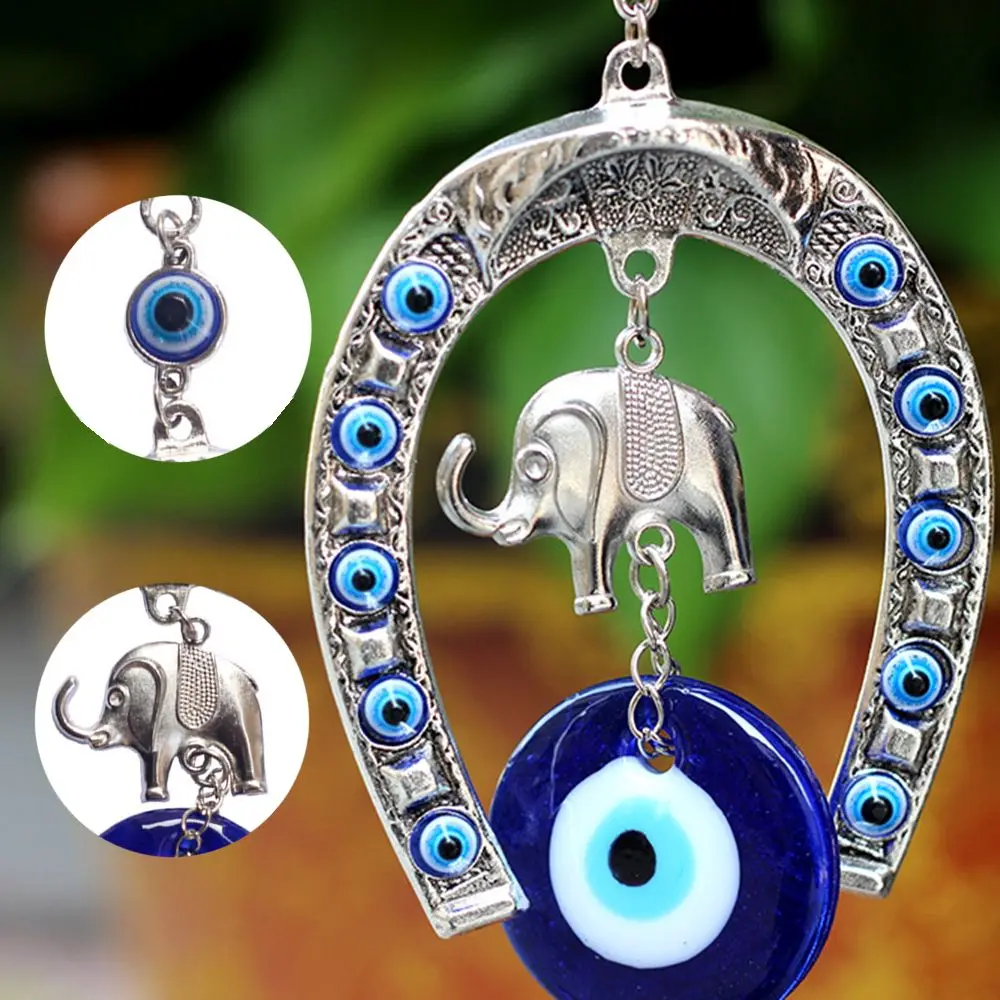 Turkish Blue Evil Eye Wall Hanging Horseshoe with Glass Decoration Elephant Car Pendant Lucky Ornament Home Decor