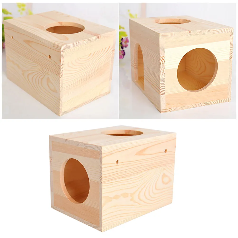 Sturdy Natural Wood Small Pet House Chinchilla Hamster Guinea Pig Indoor Outdoor Nest Bed Safe Non Toxic Cozy Shelter Home